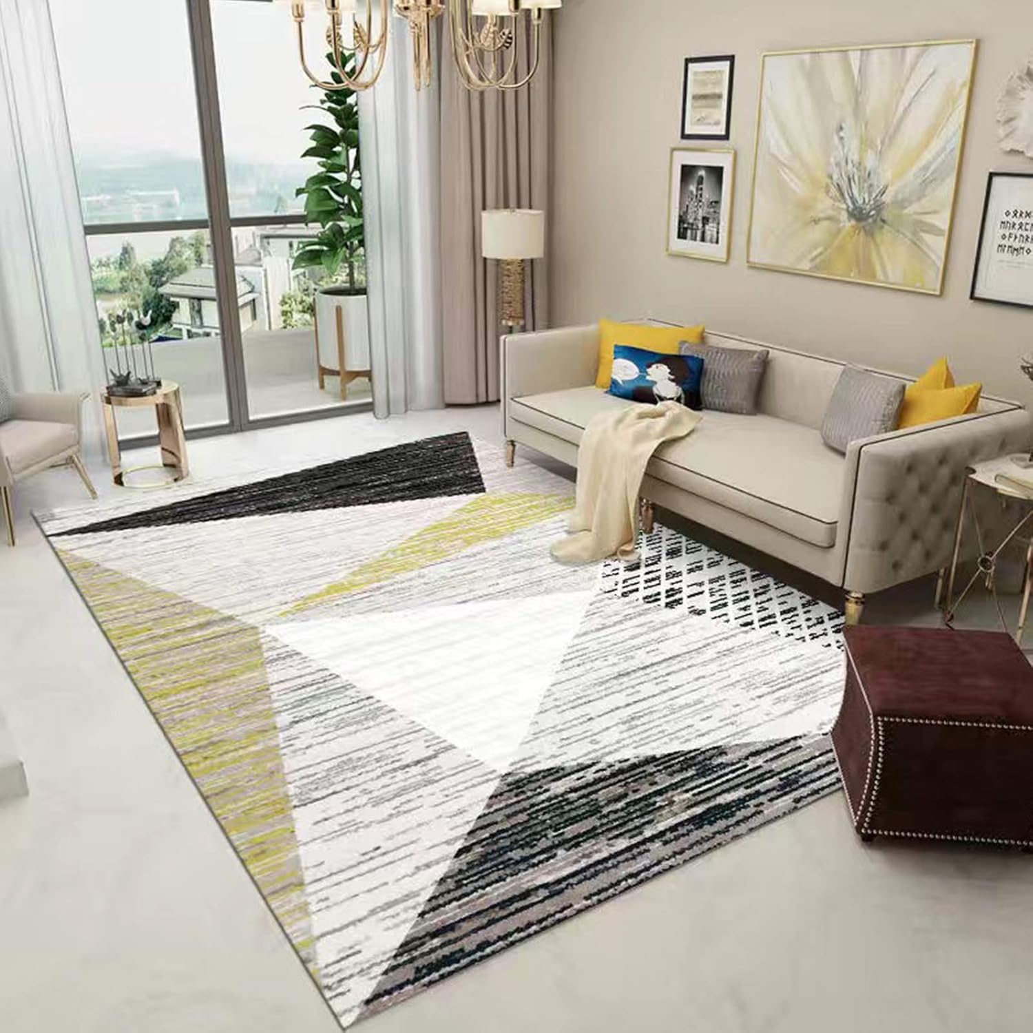 Modern Geometric Triangle Pattern Area Rug, Abstract Area Rug Large