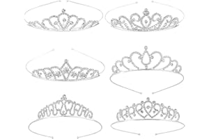 BEANPRECOY 6 Pcs Girls Princess Crystal Tiara Crown, Rhinestone Headband, Silver Bridal Wedding Hair Accessories for Birthday