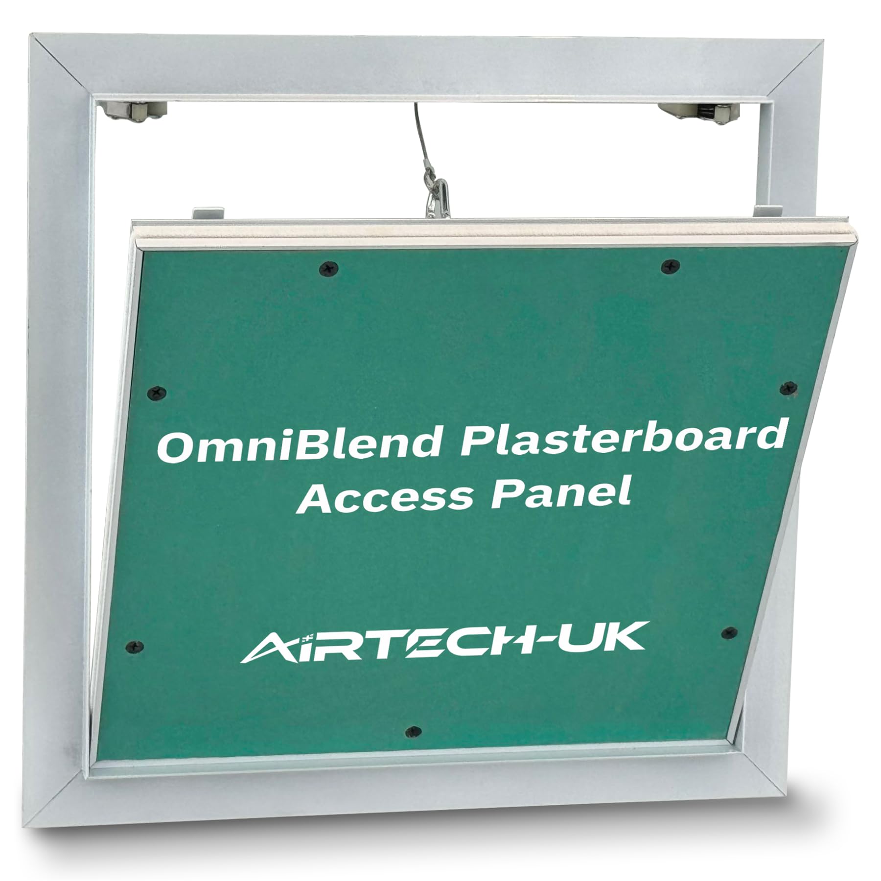 AirTech-UK Plasterboard Access Panel - OmniBlend Aluminium Inspection Hatch for Walls & Ceilings, Invisible Tileable Door, Push Lock, White Powder Coated Frame (300 X 300mm)