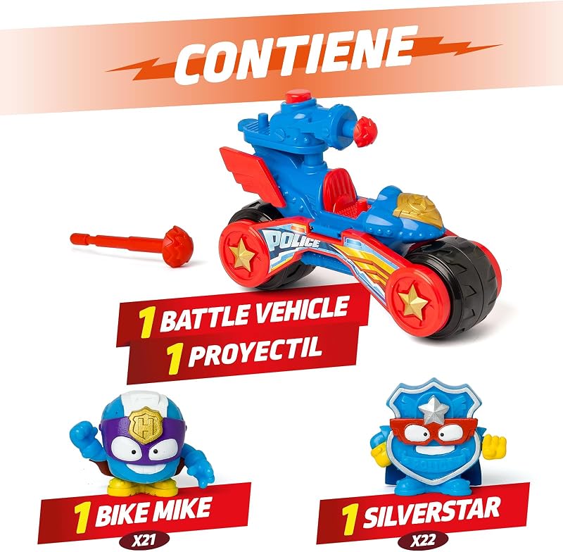 SUPERTHINGS KAZOOM POWE – Polícia de Veículos de Batalha. Veículo de batalha policial dos heróis da série televisiva "Superthings Kazoom Power". Contém 1 Veículo de Batalha, 2 Supercoisas Exclusivas, 1 Projétil