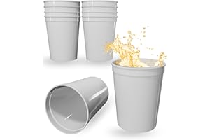 PartyPrints 10 Pack 16 oz White Reusable Blank Plastic Cups, Stadium Cups Bulk – BPA Free Top Rack Dishwasher Safe, Party Colored Cups Perfect for Weddng, Birthday Graduation, Clubs