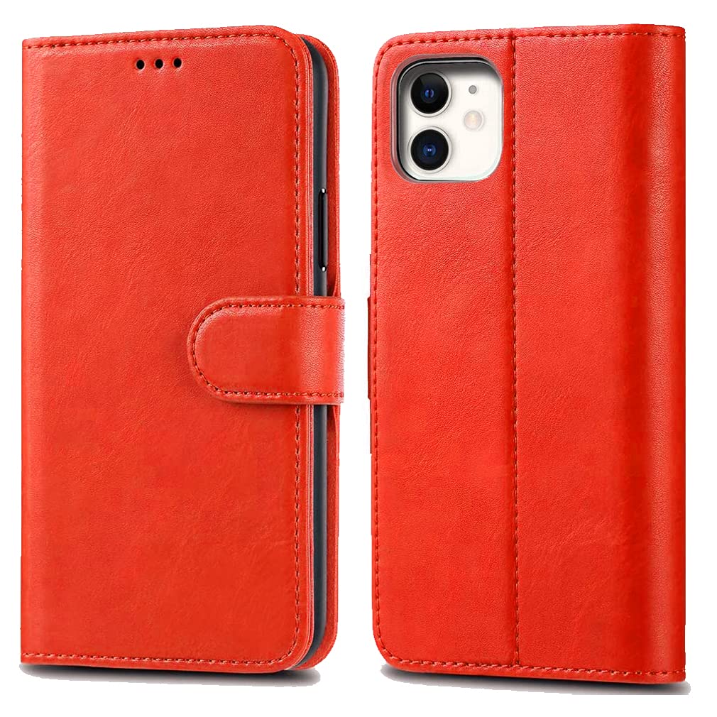 iPhone 11 Leather Case - Premium Wallet Case Leather Flip Cover For Apple iPhone 11 6.1" A2221 [Card Holder] [Magnetic Closure] (Red)