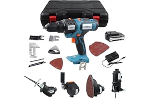NEWONE 20V Cordless Combo Kit,5-Tool Tool Combo Kit with Case,Drill,Recip saw,Jig saw,Oscillating tool,Sander with Accessories,2.0Ah Lionthium Battery and Charger