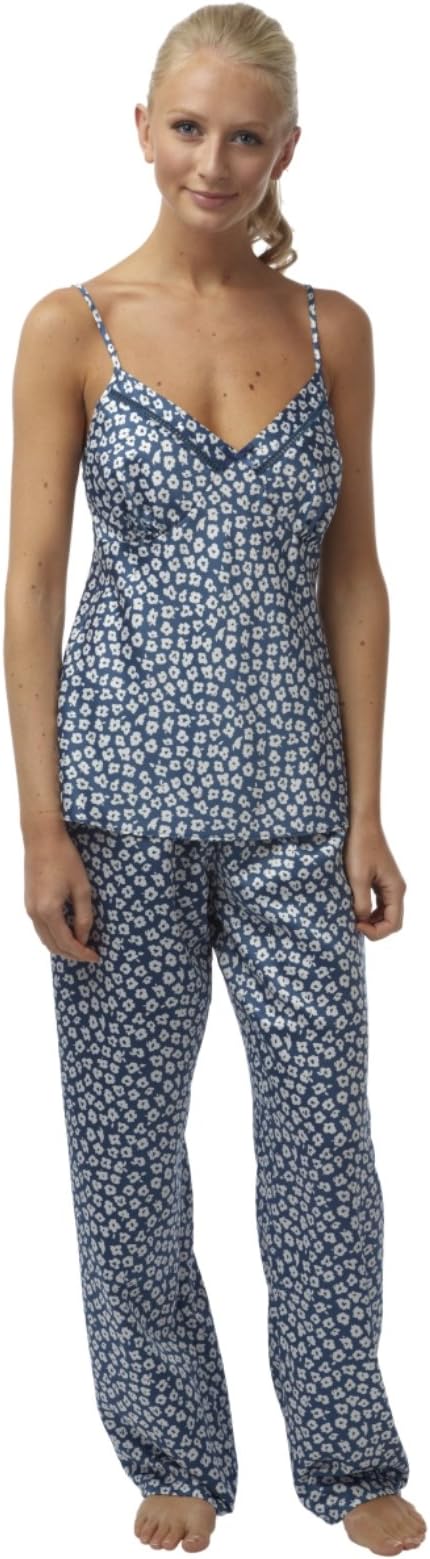 SaneShoppe Ladies Silk Touch Satin Pyjamas in Petit Fleur Print Faggotting Trim Size 8 to 20