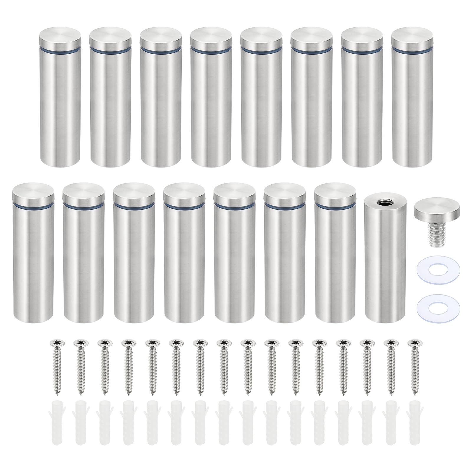 PATIKIL 1 x 3.2 inch Sign Standoff Screws, 16 Set Stainless Steel Wall Standoff Mounting Hardware Advertising Glass Nail for Hanging Acrylic Picture Frame Acrylic Panel, Silver