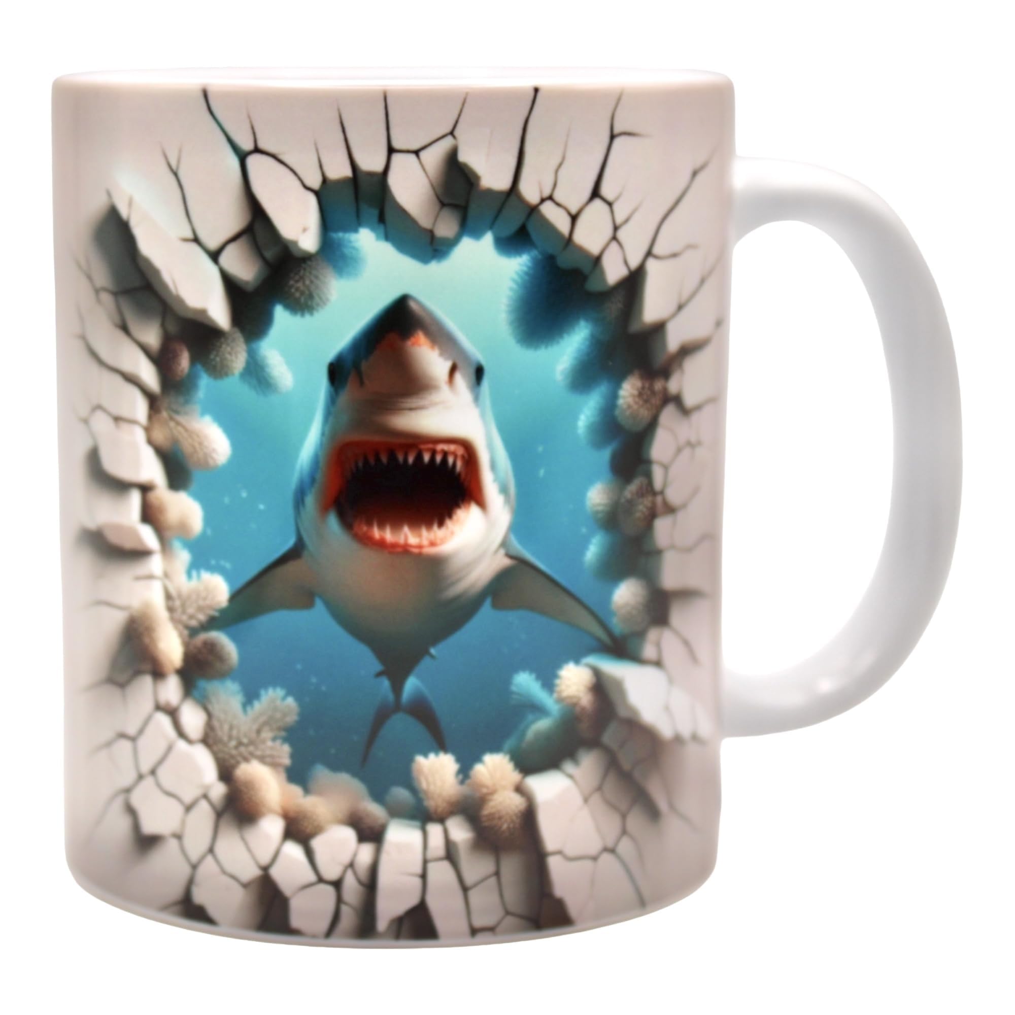 Great white shark in the ocean design ceramic mug, perfect for sea lovers, let every sip be an inspiration full of colors