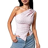 winkbay Women's One Shoulder Ruched Tops Summer Sleeveless Asymmetrical Party Club Tank Top
