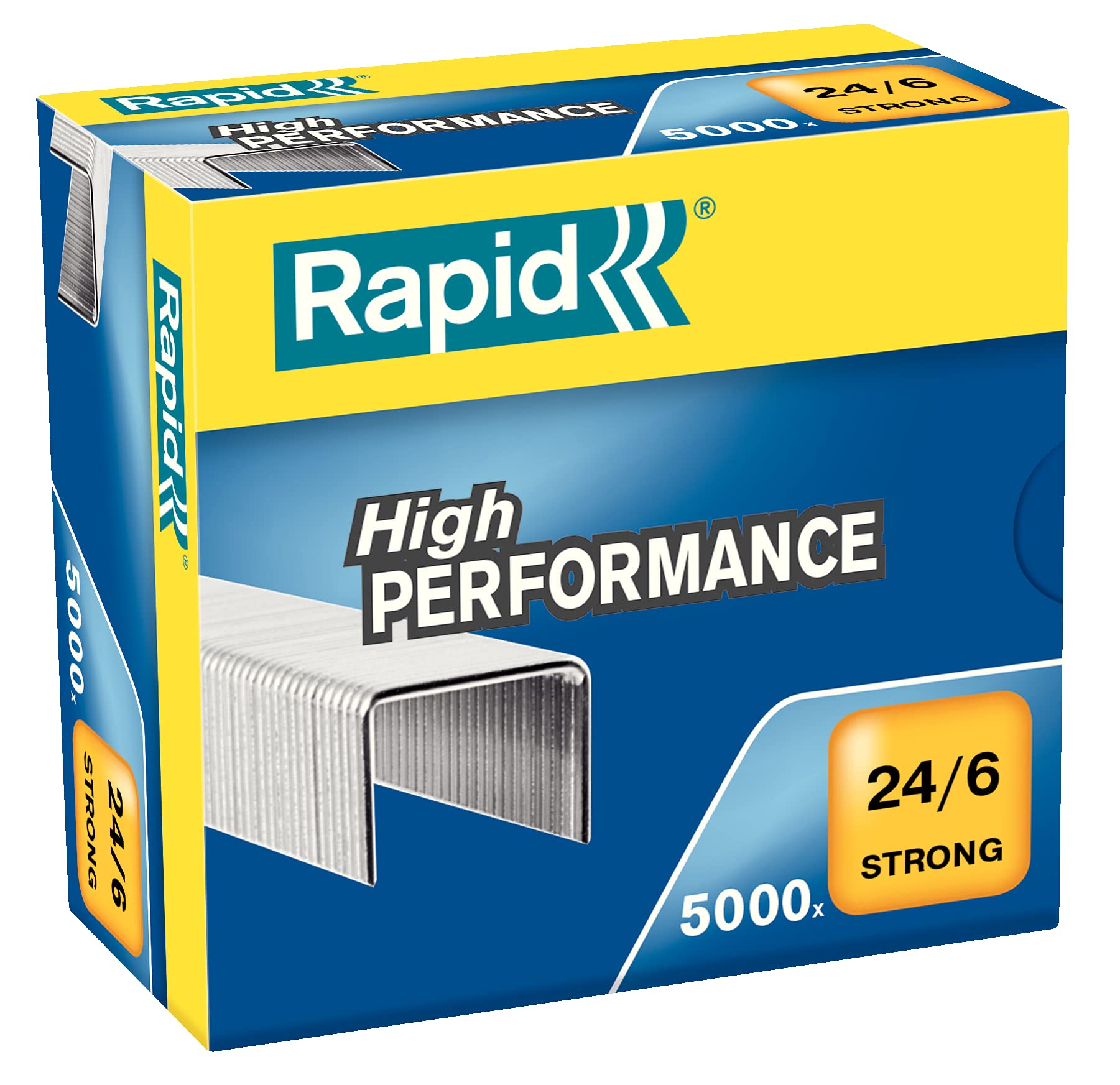 Rapid 24/6mm Strong Staples, For Stapling up to 20 Sheets, Use with Desktop Staplers, Galvanised Wire, Box of 5000, 24859900