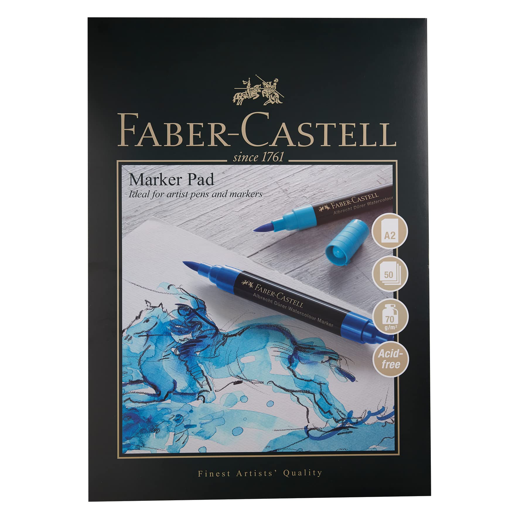 Faber-Castell Art & Graphic Marker Pad, A2, Acid Free Gummed Paper, 70 GSM, 50 Sheets for Pitt Pens, Markers, Watercolour and Pencils, Fineliners, Sketching, Art, Craft, Home, School, Students — image 1