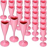 FillTouch 24 Pcs Valentines Day Heart Shaped Champagne Flutes Plastic Goblet Cups 4.4oz Disposable Toasting Glasses Wine Cups for Galentine Bachelorette Wedding Bridal Shower Party(Clear,Pink)