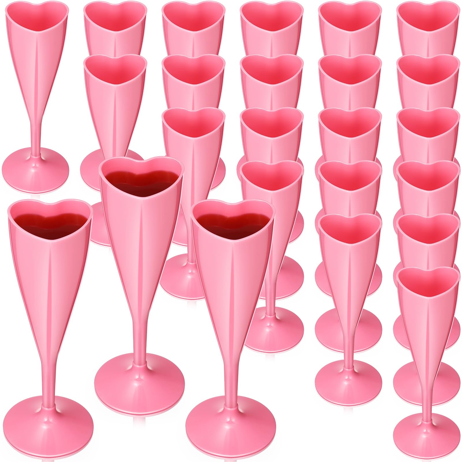 Photo 1 of FillTouch 24 Pcs Heart Shaped Champagne Flutes Valentines Plastic Goblet Cups 4.4oz Disposable Champagne Glasses for Bachelorette Wedding Bridal Shower Party(Pink)