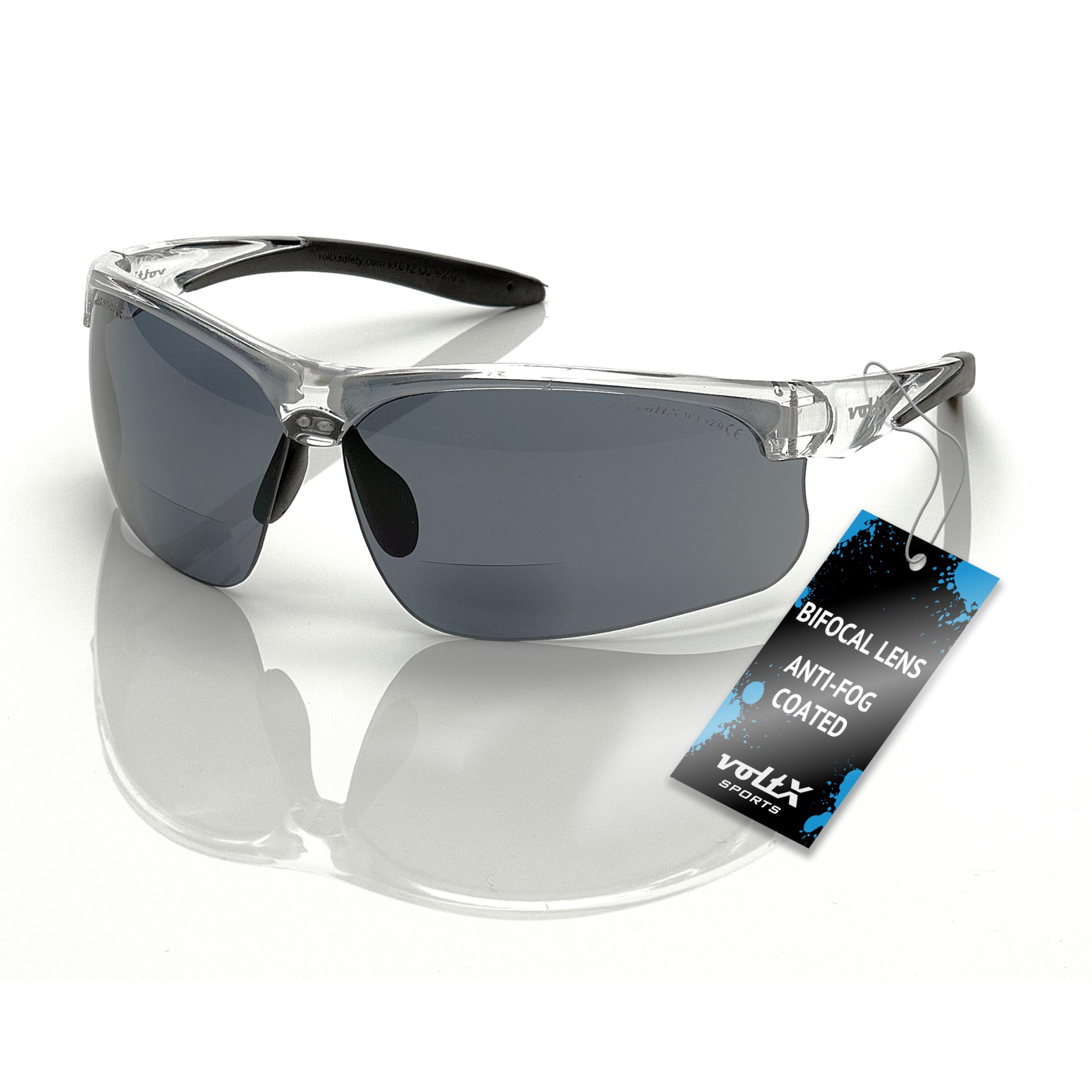 voltX 'ULTIMATE SPORTS' Bifocal Safety Glasses (+1.5 Dioptre, ULTIMATE Smoke) - Anti Fog Coated UV400 lens - Adjustable nosepiece - Microfibre Carry Bag