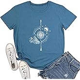 YITAN Women Soft Cute Tops Compass Graphic Tees