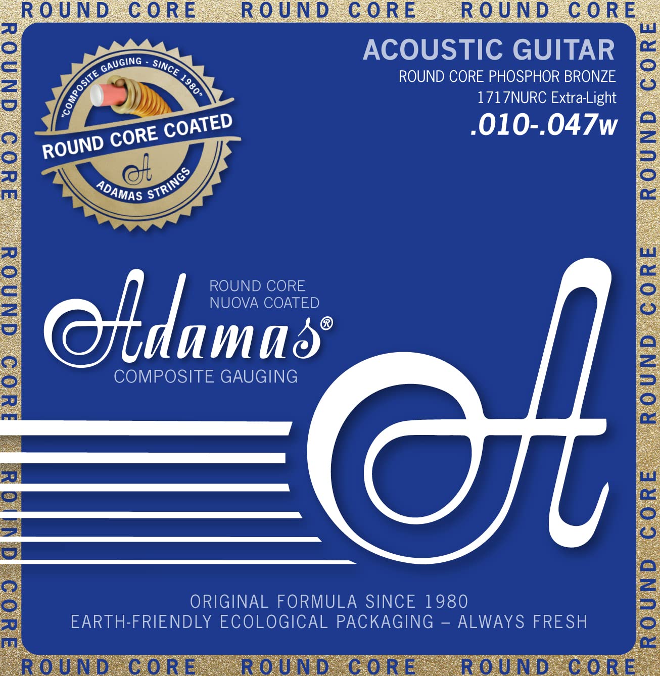 Adamas Akustik-Gitarren Saiten Nuova Phosphor Bronze beschichtet Round Core Satz Extra Light .010-.047 - 1717NURC