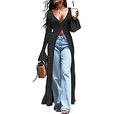 ZEXIGLAD Maxi Long Cardigan Sweaters for Women Lightweight Crochet Bell Long Sleeve Ruffle Summer Beach Cover Up Fall Dress