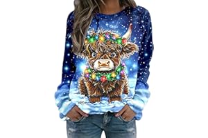 GENERIC Ugly Christmas Sweater Women Funny Sparkly Xmas Graphic Tunic Sweatshirt Long Sleeve Crewneck Pullover Top Christmas Clothes