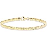 Miabella Italian Solid 925 Sterling Silver, 18K Yellow Gold Plated 4mm Domed Herringbone Snake Chain Link Bracelet for Women Men, Made in Italy