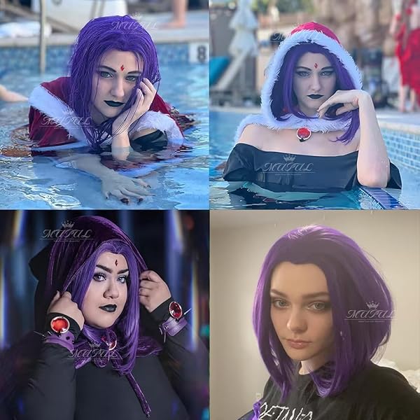 MUPUL PURPLE SHORT WIG COSPLAY SHORT BOB WIG PURPLE HALLOWEEN COSTUME WIGS FOR WOMEN