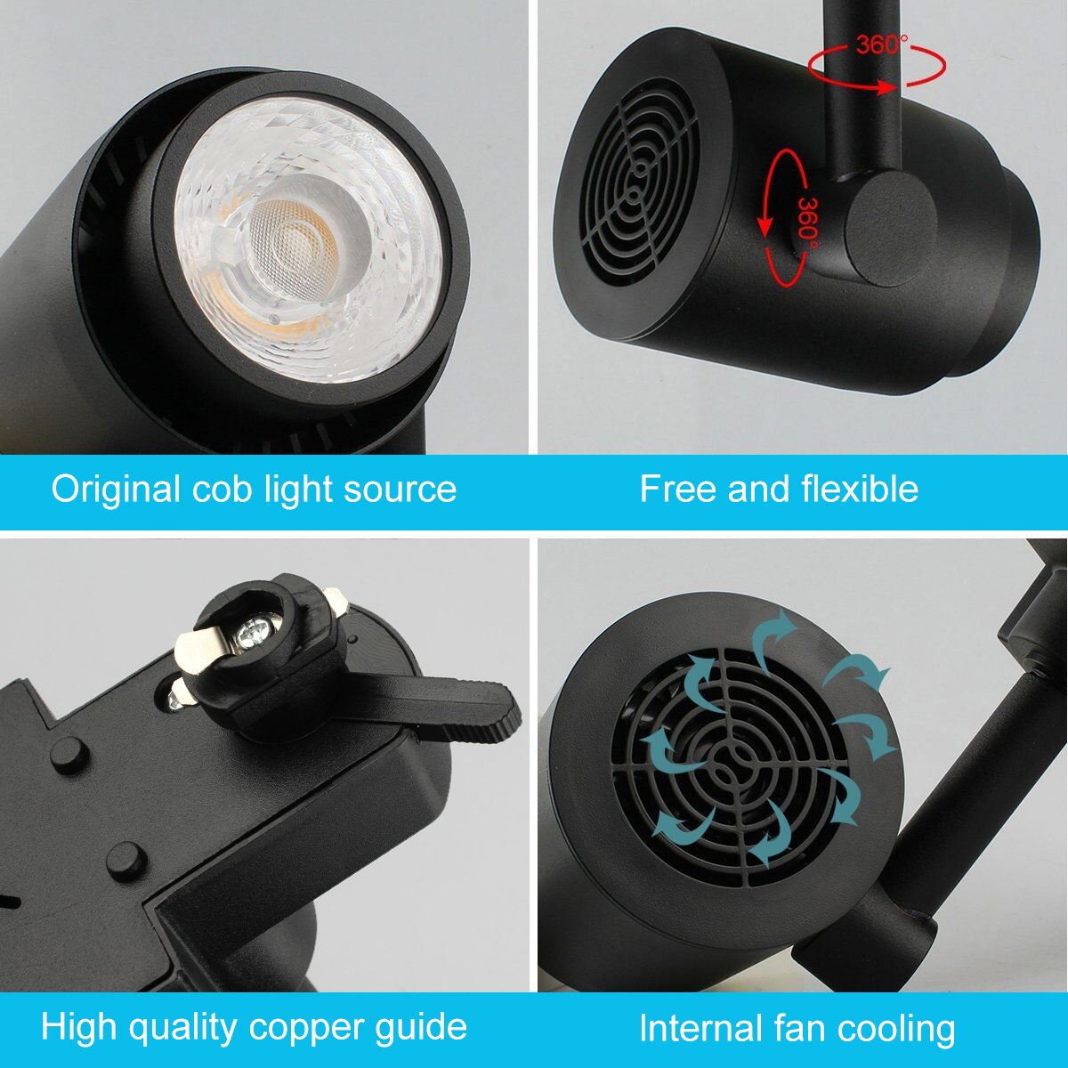 Betorcy 36W LED Track Lighting Heads, Direct-Lighting Fixtures, (CRI 90+) High color rendering, With Cooling Fan, Warm White Light 3000K, Designed For Home, Showroom, Shop, Art Lighting-3 wire