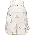 Hey Yoo Backpack for Girls Bookbag Cute School Bag College Middle High Elementary School Backpack for Teen Girls (White)