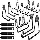 QcoQce 18 Pack Extension Cord Hooks with Wall Mount, Heavy Duty Utility Hangers for Hose, Wires, Cables, Garage Organization with Anti-Slip Design, Screws Included (Black)