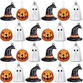 VioraWhite 30 Pcs Halloween Hanging Ornaments Cute Sliver Ghost, Gold Pumpkin and Witch Hat Lantern Home Decoration Mini Plastic Halloween Tree Decorations for Holiday Party Decor