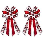 Estivaux 2 Pieces Christmas Bows for Wreath, Merry Christmas Wreath Bows Red Velvet Bow Winter Holiday Snowflake Craft Ribbon Bow Xmas Tree Topper Bows for Front Door Christmas New Year Decorations