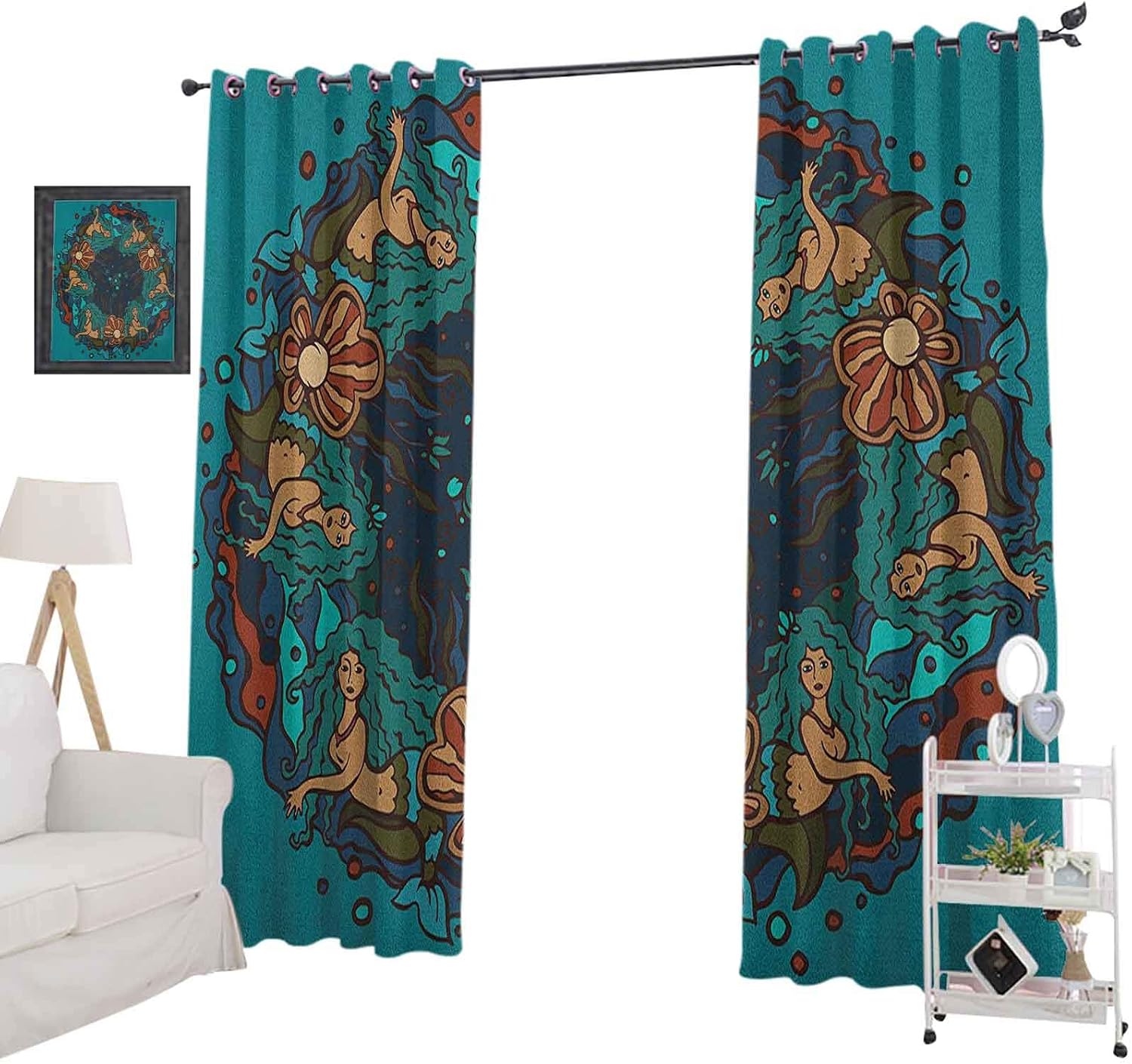 YUAZHOQI Mermaid Blackout curtainsMarine Theme Circle of Mermaids