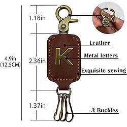 XGALBLA Initial Letter Keychain Brown Leather