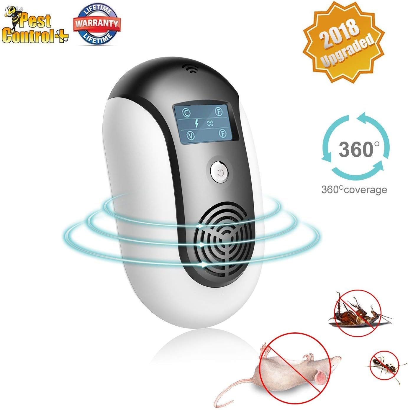 [2018 UPGRADED] Ultrasonic Pest Repeller Best Plug in Electronic Pest Control Indoor and Outdoor Repellent, Intelligent Display 360° Coverage, Rats, Ants, Rodent, Mosquitoes, Roaches, Spider Killer