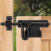 BOODVON Slide Bolt Gate Latch for Wooden Fence, Sliding Bolt Gate Latch Door Lock Hardware with Padlock Hole, Slide Bolt for Outdoor Gates/Yard Fence/Shed Door/Barn Door, Black, 1 Pack
