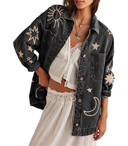 Women's Y2K Preppy Denim Jacket Fairy Grunge Aesthetics Oversized