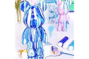 Coniuty DIY Creative Blank Painting Fluid Bear Figure Kit, Multicolor Mix Paint Design for Home Decoration (Blue, Fluid Bear)