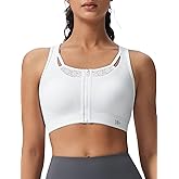 Yvette Zip Front High Impact Sports Bras for Women Lace Mesh Supportive Bras for Workout