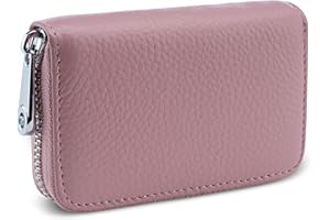 Meowoo Credit Card Holder Wallet for Men Women,RFID Blocking Genuine Leather Zipper Accordion Wallet (Pink)