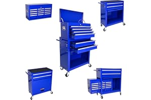 EASTVITA Tool Chest, 8-Drawer Rolling Tool Storage Cabinet with Detachable Top, Tool Box with Liner, Adjustable Shelf, Locking Mechanism, Parking Brakes, Tool Cart Chest for Garage, Workshop, Home Crafts Use