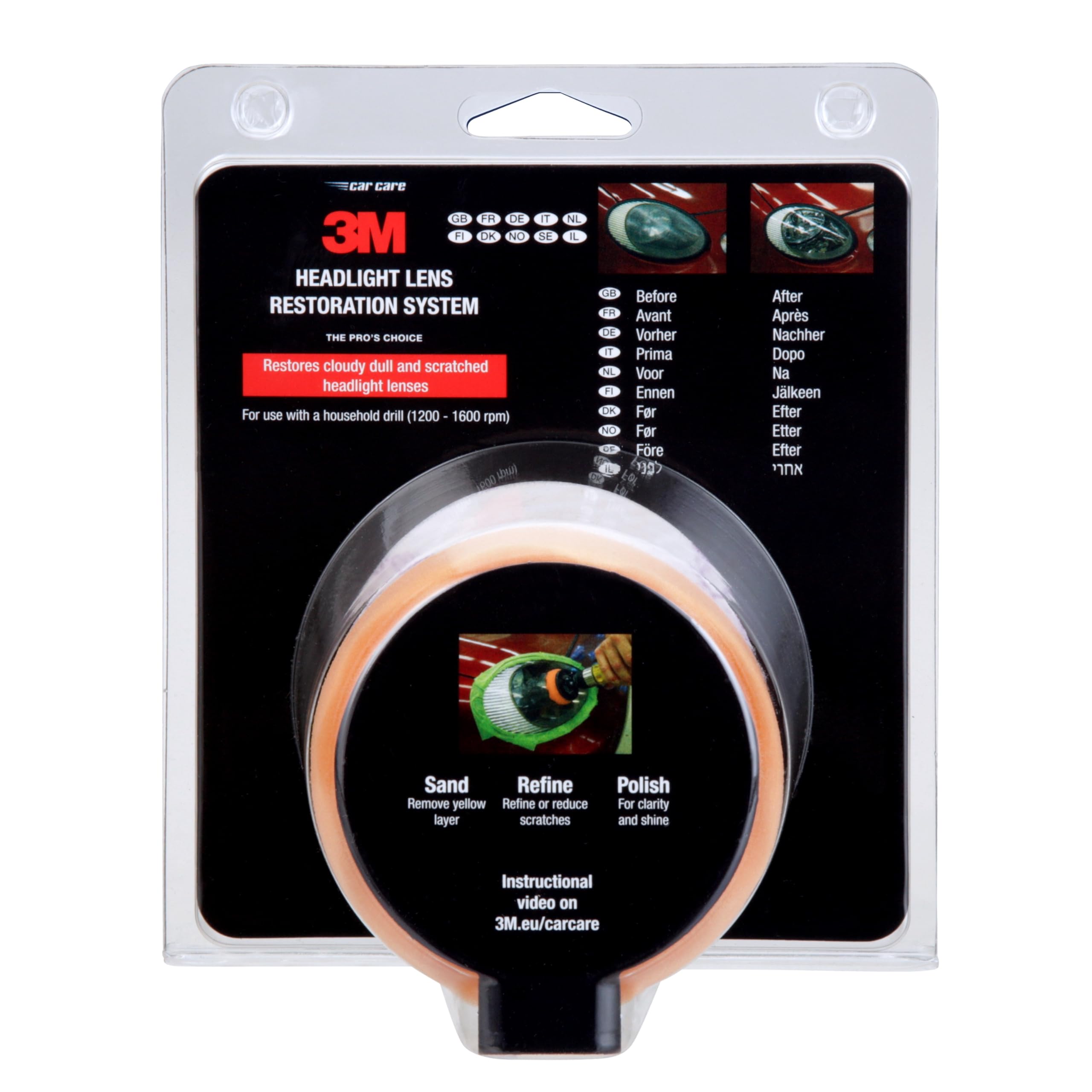 3M 39073 Headlight Lens Restoration Kit to Restore Dull/Faded/Discoloured Headlights For Car, 1 Pack, Smoke