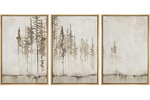 SIGNFORD Framed Canvas Print Wall Art Set Pastel Grunge Forest Tree Landscape Abstract Shapes Illustration Modern Art Decorative Nordic Minimal Zen for Living Room, Bedroom, Office - 24"x36"x3 NATURAL