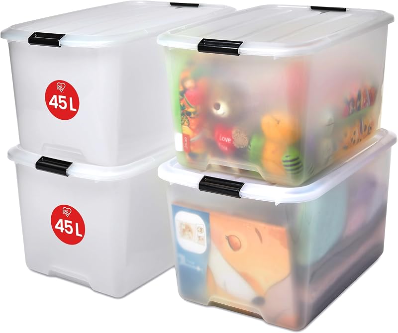 Iris Ohyama Set of 4 TB-45 45 L Storage Boxes Transparent Stackable
