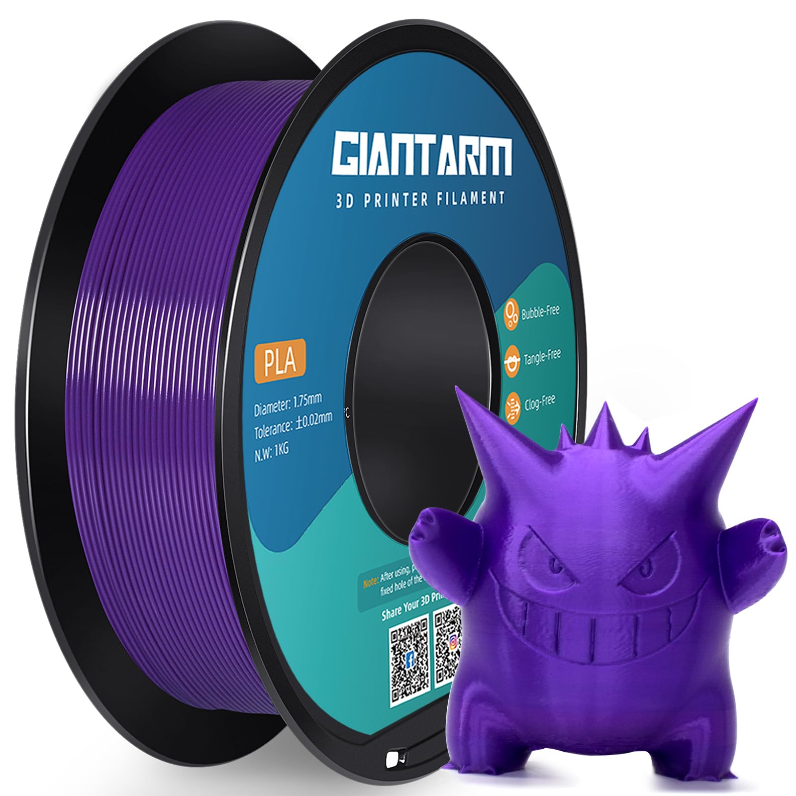 PLA Filament 1.75mm, GIANTARM Classic PLA 3D Printer Filament 1kg Spool (Purple)