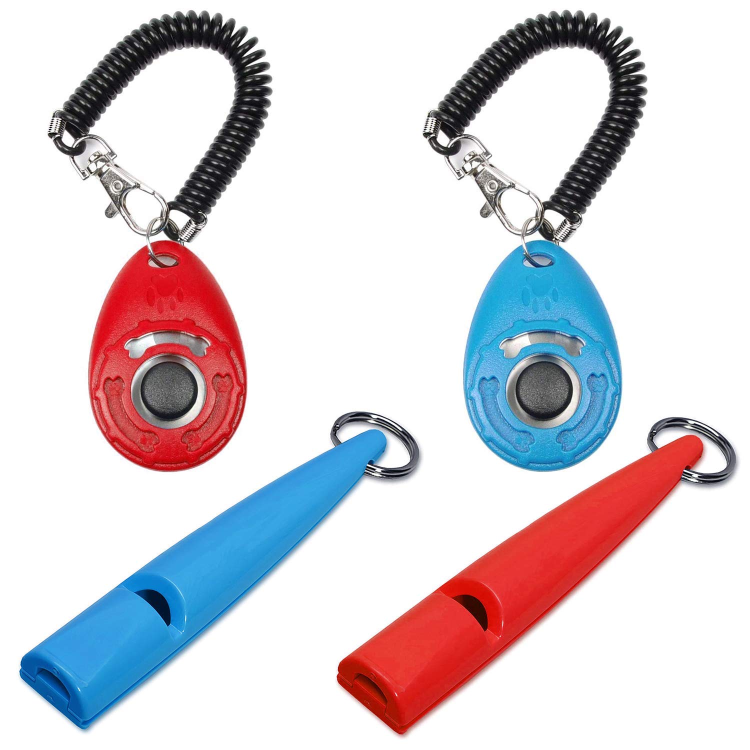 PetSpy Dog Training Whistle and Clicker with Wrist Strap for Dog Recall, Bark Control - Complete Pet Training Kit (2 Clickers & 2 Whistles)