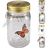 Tianfry Butterfly Collection Jar, Butterfly in a Jar That Moves, Butterfly Collection Mason Jar, Animated Butterfly in a Jar (orange)