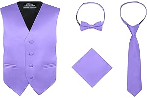 S.H. Churchill & Co. Boy's 4 Piece Vest Set, with Bow Tie, Neck Tie & Pocket Hankie
