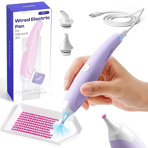Caydo Wired Electric Diamond Painting Pen (Plug-in Use), E-Painter for Diamond Painting - Ergonomic Vacuum Tool with 2-Tips, Diamond Art Accessories Tools for Setting Diamonds Without Wax (Purple)