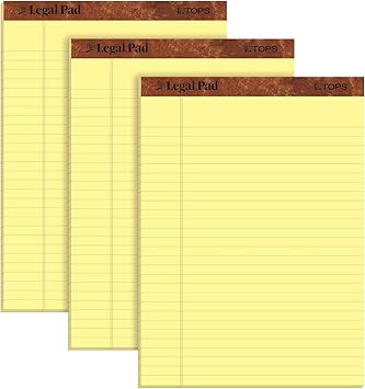 Amazon Com Tops The Legal Pad Writing Pads 8 1 2 X 11 3 4 Canary Paper Legal Rule 50 Sheets 3 Pack Legal Ruled Writing Pads Office Products