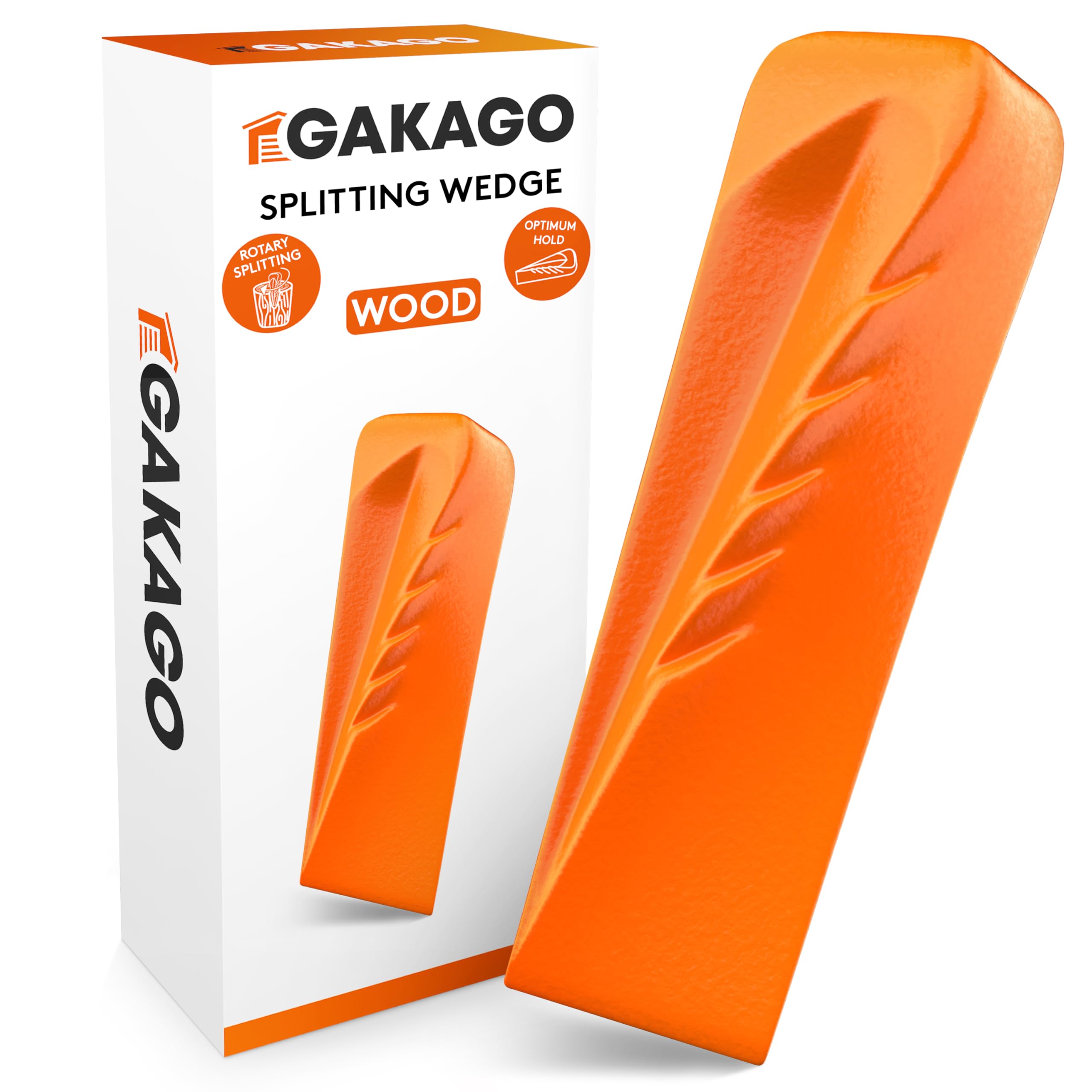 Gakago Splitting wedge for wood - Powerful rotary splitting wedge with strong splitting action - Forged splitting wedge made of solid steel in signal colour and large impact surface