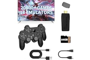 Wireless Retro Game Console Stick with 20000+ Games, 4K HDMI Output, Dual 2.4G Controllers & 18 Simulators (64GB Included)