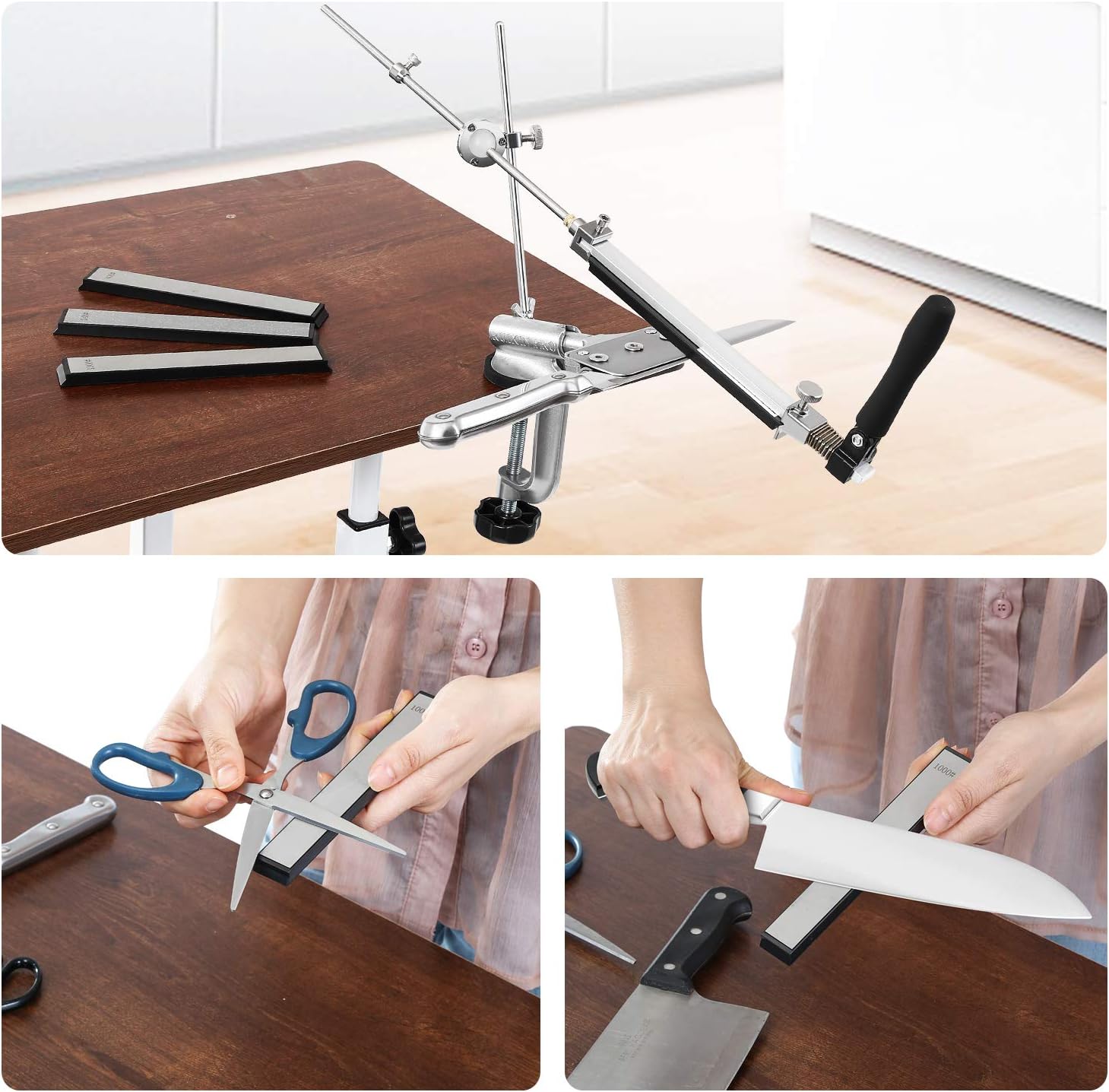 Knife Sharpener Stone Set 4 PCS Grit 240/400/600/1000 Diamond Sharpening Plate, Knife Sharpening Stone for Kitchen Knife Sharpener Professional Sharpening System-stone - - 