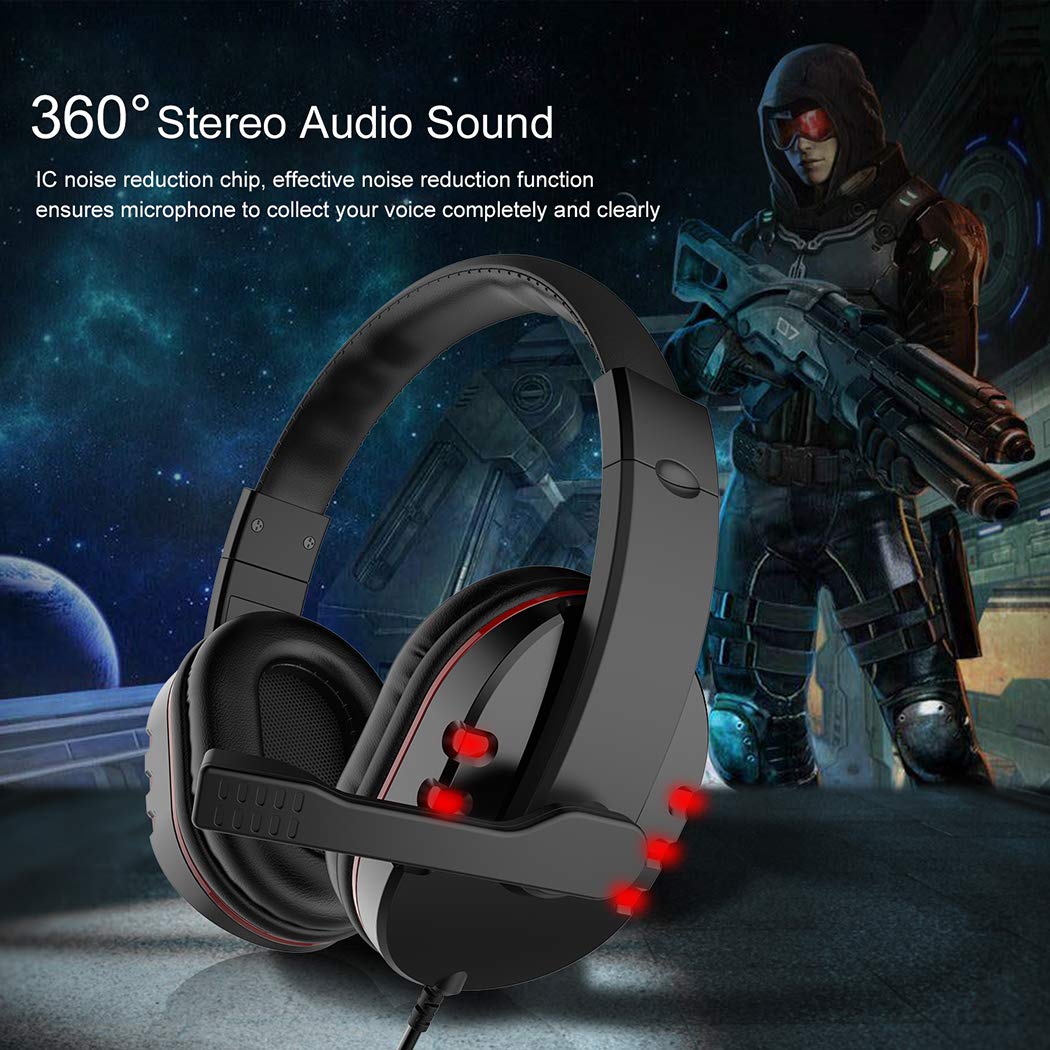 Gaming Headset LeftCafe Over-Ear Gaming Headphones 3.5mm Stereo Headband Headsets with Bass Surround Noise Canceling Microphone & Volume Control for PC Laptop Smartphone