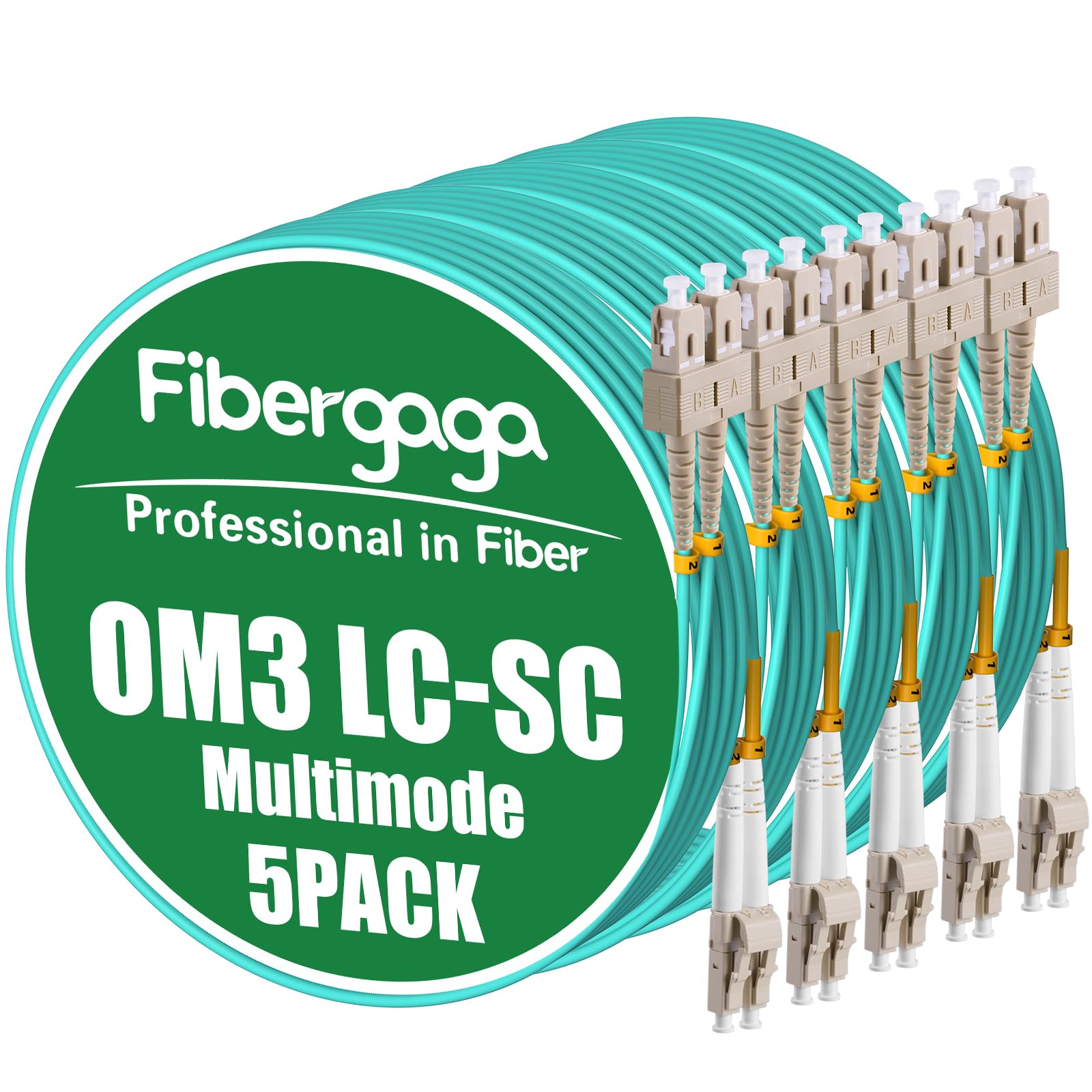 Fibergaga-5Pack OM3 LC to SC Fiber Patch